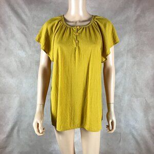 VISION USA Flutter Sleeve Golden Yellow Soft Top Size SMALL